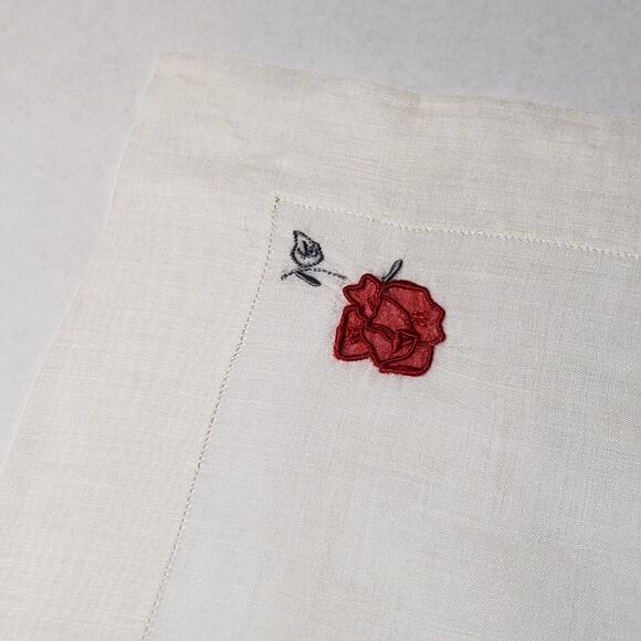 VTG 1960'S WOMENS HANKIE RED ROSE EMBROIDERED FLOWERS BRIDAL WEDDING WHITE - Picture 9 of 12